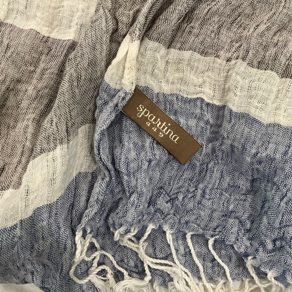 Spartina 449 Striped Fringe Scarf Blue Gray Lightweight Shawl